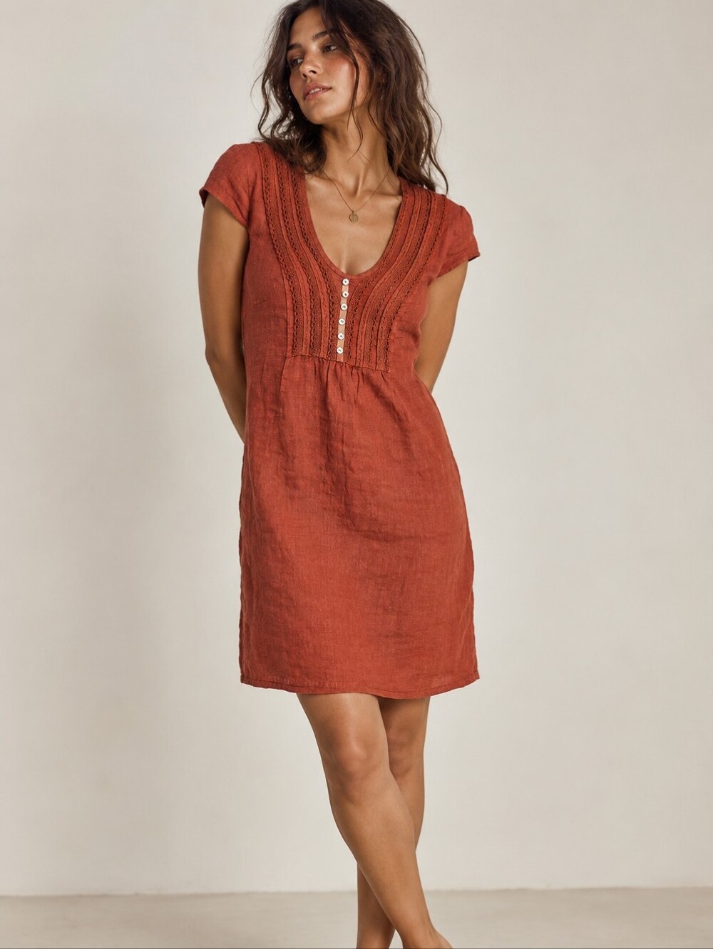 Linea Tomei 100% Linen Dress Size XS Boho Terracotta Rust Made In ITALY